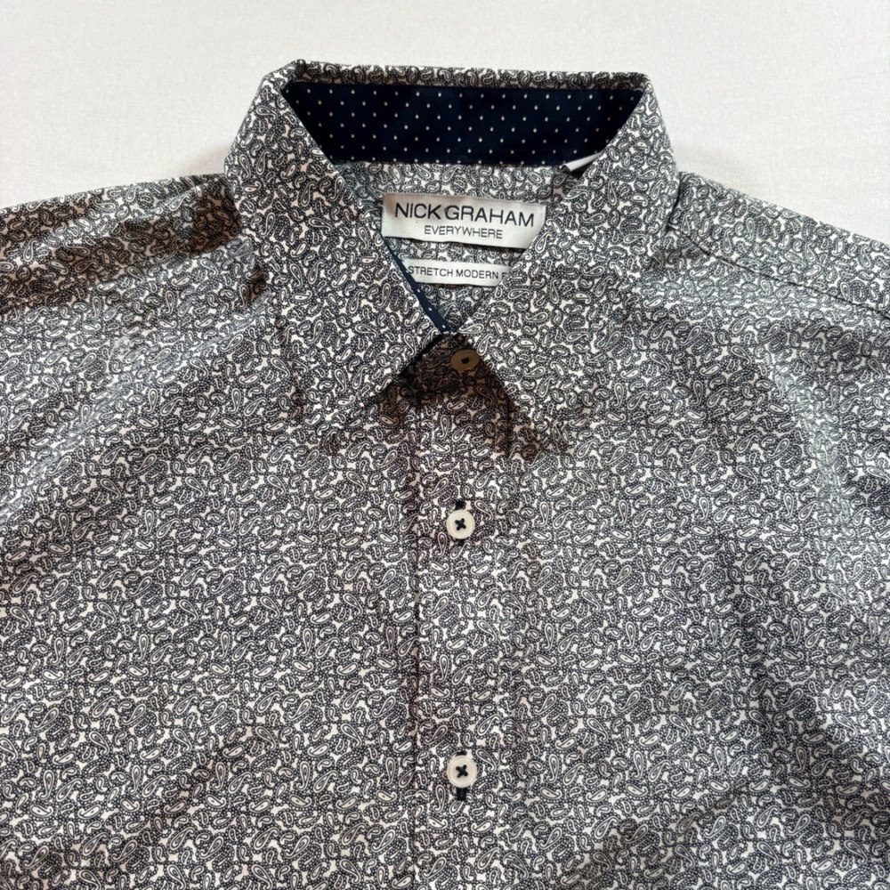 Nick Graham Button Down Shirt Mens Large Paisley Stretch Modern Fit Long Sleeve